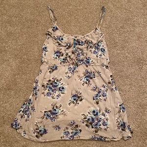 Blue and Tan Floral Tank Top